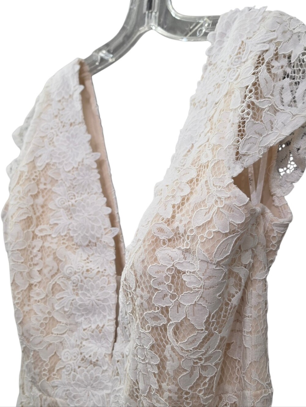 Nwt Lulu's Icing On The Cake Cap Sleeve Deep V Ivory  Floral Lace Wedding Dress - Picture 12 of 17